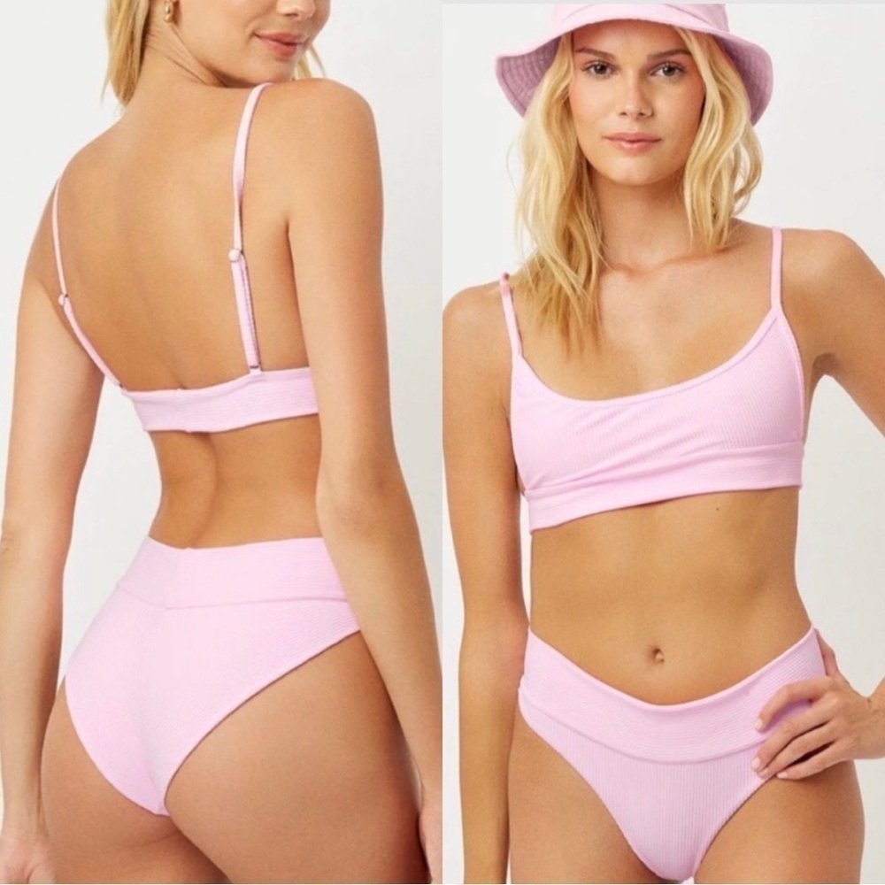 NWT FRANKIE'S BIKINIS Low Cut Ribbed Cheeky Bikini Bottom Ligh Pink XS